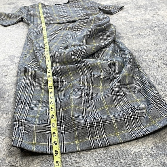New Alexia Admor Olive Plaid Dress Micro Houndstooth Midi Gray Black Sz 8 - Picture 7 of 12
